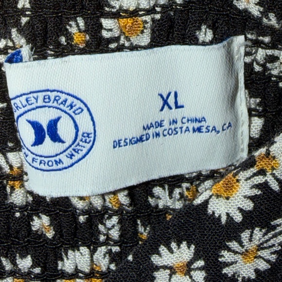 Hurley Black Daisy Floral Smocked Mini Dress Size XL Cottagecore Summer - Picture 2 of 3